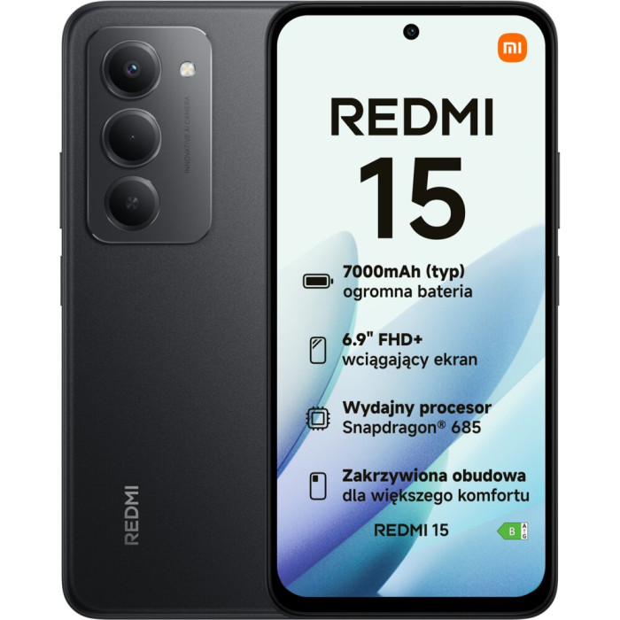 Smartfon XIAOMI Redmi 15 6/128GB 6.9" 144Hz Czarny
