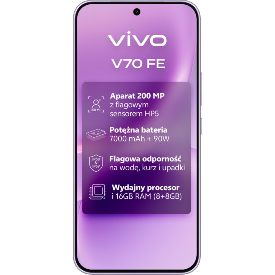 Smartfon VIVO V70 FE 5G 8/256GB 6.83" 120Hz Jasnofioletowy