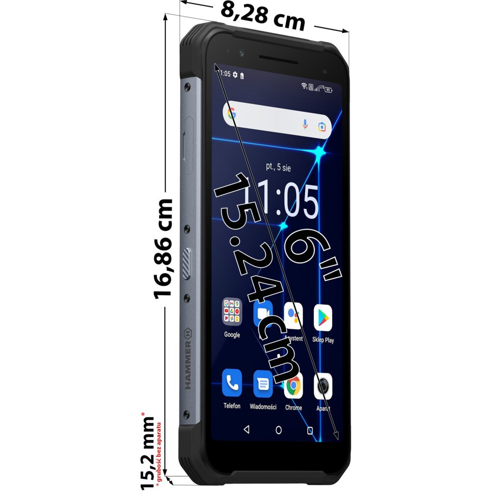 Smartfon HAMMER Construction 6/128GB 6" Czarny