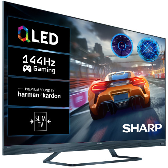 SHARP 55FQ8EG 55" QLED 4K 144Hz Google TV Dolby Vision Dolby Atmos HDMI 2.1 + Subwoofer SHARP CP-AWS0101 Czarny + Kolumny głośni